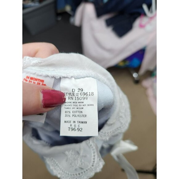 VTG Winnie The Pooh Infant Girls Blue Velour Onesie 24M With Embroidered Floral - Picture 7 of 8